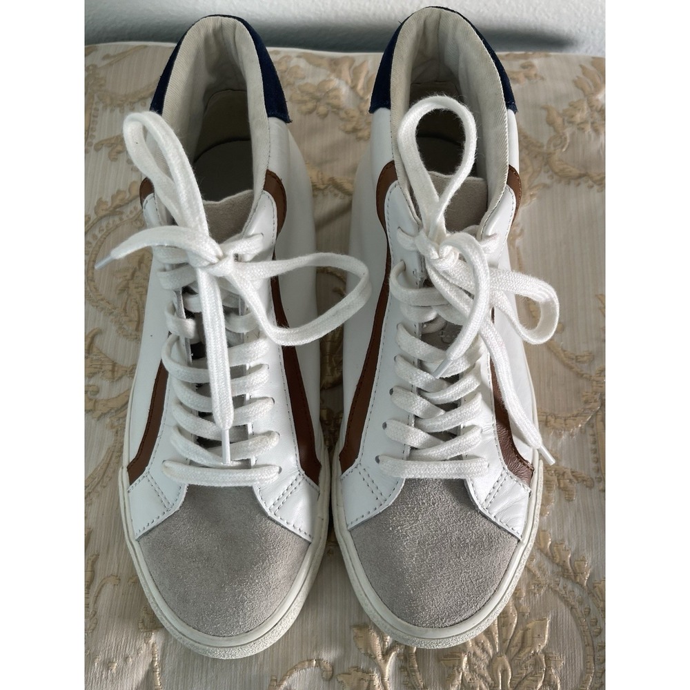 Madewell Size 7.5 Eur 38 White Stripe Leather High Top Sneakers Minimalist